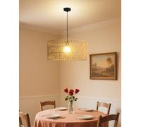 JAYNLT Suspension en Rotin Ø50cm, Plafonnier en Rotin Tissé Bohème Lustre, Lampe Suspendue Rustique, Abat-Jour Tressé E27 pour Chambre Cuisine Couloir Table à Manger