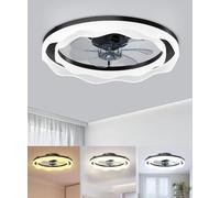JAYNLT Ventilateur de Plafond LED Moderne avec Télécommande APP, Dimmable et Silencieux, 6 Vitesses & Vent Réversible pour une Ambiance Élégante Chambre à Coucher - Noir 50CM