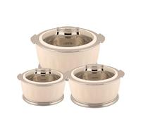 JAYPEE Dazzle Lot de 3 cocottes de service en plastique à isolation thermique avec couvercle en verre verrouillable et poignées pour rester au frais (1000 ml, 1500 ml et 2000 ml) Beige