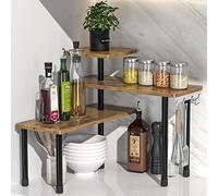 JayRex Organiseur de comptoir, étagère d'angle Mobile à 3 Niveaux pour Cuisine, Salle de Bain, étagère à épices, Espace café, au-Dessus de l'évier, Table de Commode (Marron Rustique)
