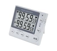 Jayron Minuteur 2 canaux avec Horloge Minuterie de Cuisine Réveil Minute/Seconde Minuterie Numérique Horloge de Bureau Horloge Electrique pour Cuisine, Cuisson Sports Jeux Bureau Blanc
