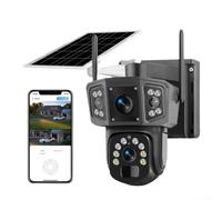 Jayruit Caméra de sécurité WiFi à énergie solaire, double objectif 4 K, zoom panoramique à 360°, sans fil, fonctionne avec batterie (caméra)
