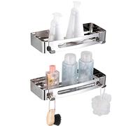 Jaysamay 2Packs Colle Étagère de Salle de Bain sans Perçage, Panier de Douche en Acier Inoxydable 304, Panier de Rangement D'organisateur de Douche pour Shampooing (Rectangle)