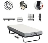Jayseuw 90x200cm pliable Lit d'invité Lit pliant avec matelas jusqu'à 150kg, sur roulettes Design portable