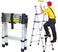 Jayseuw Alu Teleskopleiter 1.4m+1.7m Escabeau escamotable Echelle coulissante Echelle multi-usage Echelle à poser Echelle en aluminium (1.4m+1.7m)