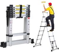 Jayseuw Alu Teleskopleiter 2.0m+2.3m Escabeau escamotable Echelle coulissante Echelle multi-usage Echelle à poser Echelle en aluminium (2.0m+2.3m)