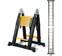 Jayseuw Alu Teleskopleiter 2.5M+2.5M Escabeau escamotable Echelle coulissante Echelle multi-usage Echelle à poser Echelle en aluminium (2.5M+2.5M) noir
