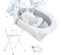 Jayseuw Baignoire de bébé avec support Capacité de charge 10kg - Baignoire de bébé pliable avec coussin de bain,Gris