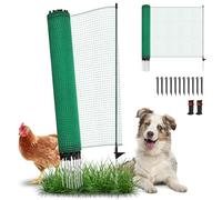 Jayseuw Clôture mobile pour poulets - 15 m x 95 cm - Sans électricité - Filet à volaille avec 9 barres en fibre de verre, 11 piquets et 2 cordes de serrage - Clôture flexible pour jardin, camping et