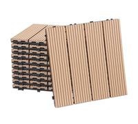 Jayseuw Dalles en bois composite 30 x 30 cm 110 pièces / 10m² Dalles pour terrasse en couleur teck, système de clic, aspect bois, revêtement de sol, dalles à clic pour terrasse et balcon/Couleur: Teck
