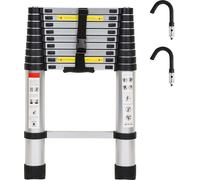 Jayseuw Escabeau télescopique Alu léger Antidérapant 2,6m Argent + Crochet Escabeau multifonctionnel Escabeau extensible 15 marches Escabeau en aluminium de haute qualité Capacité de charge 150KG