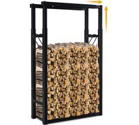 Jayseuw Étagère à bois de cheminée Panier à bois extensible Support de bois de chauffage métal noir L60/80/100cm H100/125/150cm