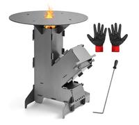 Jayseuw Poêle à fusée avec plaque de grill, crochet de feu et 2 pieds | Système d'emboîtement robuste en acier au carbone, compact démontable, avec alimentation d'air réglable pour jardin