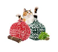 JAYU PET Balle pour chat rouge, ensemble rouge et vert, 6,9 cm | Herbe à chat à l'intérieur, Silvervine faite à la main, balle interactive, cadeaux pour chat