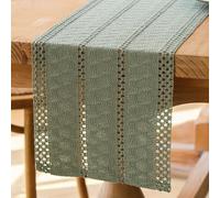 Jayusaror Boho Chemin de Table Vert Sauge Macramé en Coton Lin Petite Nappe Bohème Rustique de Ferme Chemin Table Lavable pour Mariage Cuisine Salle à Manger Décoration de Table 30 x 120 cm