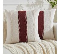 Jayusaror Housse Coussin 40x40 Bourgogne Rouge Bohème Macramé Coton Lin Automne Housses de Coussin Décoratif Boho Style De Luxe Taie Oreiller Décoration Maison Salon Chambre pour Canapé Lot de 2