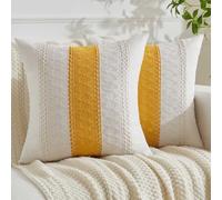 Jayusaror Housse Coussin 40x40 Jaune Bohème Macramé Coton Lin Automne Housses de Coussin Décoratif Boho Style De Luxe Taie Oreiller Décoration Maison Salon Chambre pour Canapé Lot de 2