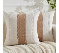 Jayusaror Housse Coussin 40x40 Marron Bohème Macramé Coton Lin Automne Housses de Coussin Décoratif Boho Style De Luxe Taie Oreiller Décoration Maison Salon Chambre pour Canapé Lot de 2