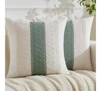 Jayusaror Housse Coussin 40x40 Vert Sauge Bohème Macramé Coton Lin Automne Housses de Coussin Décoratif Boho Style De Luxe Taie Oreiller Décoration Maison Salon Chambre pour Canapé Lot de 2