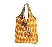 JAYWIS Bee On Comb - Sacs de courses réutilisables - Sac fourre-tout compact et respectueux de l'environnement pour les courses et les voyages, durable, peut supporter 15,9 kg.