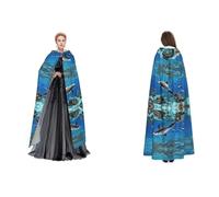 JAYWIS Cape à capuche 3D du monde sous-marin avec imprimé de dauphi pour adultes - Cape réglable pour Halloween, festivals et événements gothiques