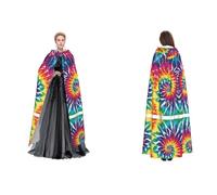JAYWIS Cape à capuche pour adultes avec imprimé tie-dye arc-en-ciel - Cape réglable pour costumes d'Halloween, festivals et événements gothiques