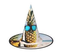 JAYWIS Chapeau de sorcière pliable pour adulte avec imprimé « Beach Two Ananas Sea » - Couverture complète - Pour foires de la Renaissance, fêtes gothiques et festivals