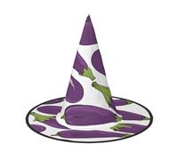 JAYWIS Chapeau d'Halloween pour adulte - Motif aubergine de dessin animé - Couverture complète - Couvre-chef de sorcière pliable pour foires de la Renaissance, fêtes gothiques et festivals