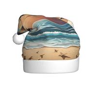 JAYWIS Coco Palm Tree Sandy Beach - Chapeau de Noël en peluche pour adulte - Style Père Noël - Pompon chaud et doux - Pour fêtes de Noël.