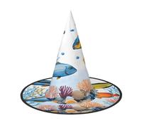 JAYWIS Colorfish in the sea - Chapeau d'Halloween à couverture complète pour adulte - Couvre-chef de sorcière pliable pour foires de la Renaissance, fêtes gothiques et festivals