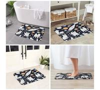JAYWIS Fun Cat Astronaute - Tapis antidérapant en flanelle imprimé chat 40 x 60 cm - Paillasson lavable pour cuisine et salle de bain, toucher doux, protection pratique.
