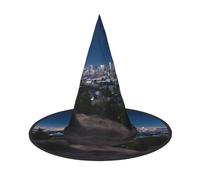 JAYWIS Los Angeles Skyline - Chapeau d'Halloween à couverture complète pour adulte - Couvre-chef de sorcière pliable pour foires de la Renaissance, fêtes gothiques et festivals