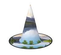JAYWIS Mountain Lake View Sunny Day Nature - Chapeau d'Halloween pour adulte - Chapeau de sorcière pliable pour foires de la Renaissance, fêtes gothiques et festivals