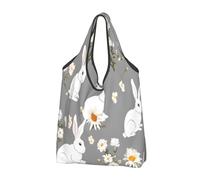 JAYWIS Sacs de courses réutilisables à imprimé floral lapin - Sac fourre-tout compact et écologique pour les courses et les voyages, durable, peut supporter 15,9 kg.