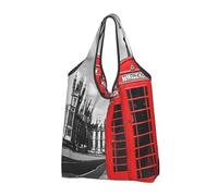 JAYWIS Sacs de courses réutilisables Motif téléphone de Londres rétro anglais anglais UK Sac fourre-tout compact respectueux de l'environnement pour les courses et les voyages, durable, peut supporter