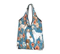 JAYWIS Sweet Basset Hound Florals - Sacs de courses réutilisables - Compact et respectueux de l'environnement pour les courses et les voyages, durable, peut contenir 15,9 kg.