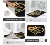 JAYWIS Tapis antidérapant en flanelle avec imprimé tournesol - 40 x 60 cm - Lavable - Pour cuisine et salle de bain - Doux au toucher - Protection pratique.