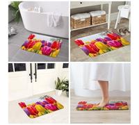 JAYWIS Tapis antidérapant en flanelle avec imprimé tulipes colorées - 40 x 60 cm - Lavable - Pour cuisine et salle de bain - Doux au toucher - Protection pratique.
