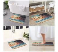 JAYWIS Tapis antidérapant en flanelle avec motif cocotier, palmier et plage de sable, 40 x 60 cm, lavable pour cuisine et salle de bain, toucher doux, protection pratique.