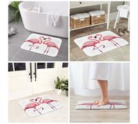 JAYWIS Tapis antidérapant en flanelle imprimé flamants roses - 40 x 60 cm - Lavable - Pour cuisine et salle de bain - Doux au toucher - Protection pratique.