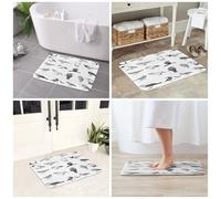 JAYWIS Tapis antidérapant en flanelle imprimé oiseaux noirs et blancs 40 x 60 cm - Paillasson lavable pour cuisine et salle de bain, toucher doux, protection pratique.