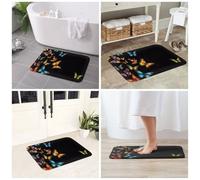 JAYWIS Tapis antidérapant en flanelle imprimé papillon 40 x 60 cm - Paillasson lavable pour cuisine et salle de bain, toucher doux, protection pratique.