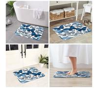 JAYWIS Tapis antidérapant en flanelle imprimé papillons bleus 40 x 60 cm - Paillasson lavable pour cuisine et salle de bain, doux au toucher, protection pratique.