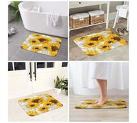 JAYWIS Tapis antidérapant en flanelle imprimé tournesols - 40 x 60 cm - Lavable - Pour cuisine et salle de bain - Doux au toucher - Protection pratique.