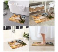 JAYWIS Tapis antidérapant en flanelle motif coucher de soleil hawaïen - 40 x 60 cm - Lavable - Pour cuisine et salle de bain - Doux au toucher - Protection pratique.