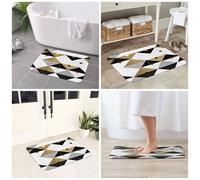 JAYWIS Tapis antidérapant moderne en flanelle avec motif triangles noirs blancs dorés 40 x 60 cm lavable pour cuisine et salle de bain, toucher doux, protection pratique.