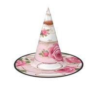 JAYWIS Tasses à thé avec roses romantiques - Couverture complète Halloween Chapeau adulte - Couvre-chef de sorcière pliable pour foires de la Renaissance, fêtes gothiques et festivals
