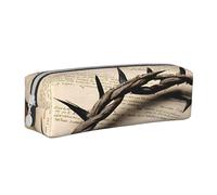 JAYWIS Trousse à crayons en cuir avec fermeture éclair faite à la main Motif couronne d'épines, blanc, Taille unique, Trousse de beauté