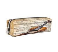 JAYWIS Trousse à crayons en cuir avec fermeture éclair faite à la main, motif papillon et violoncelle, compacte pour l'école, le bureau et les voyages, blanc, Taille unique, Trousse de beauté