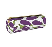 JAYWIS Trousse à crayons en cuir imprimé aubergine de dessin animé avec fermeture éclair, design à grain croisé, organiseur cylindrique compact pour l'école, le bureau et les voyages, blanc, Taille
